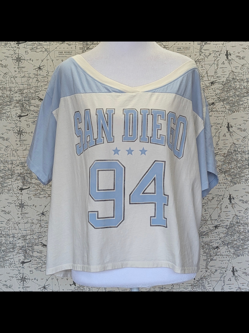 Hollister San Diego 94 Colorblock Cropped Graphic T-Shirt - Size L